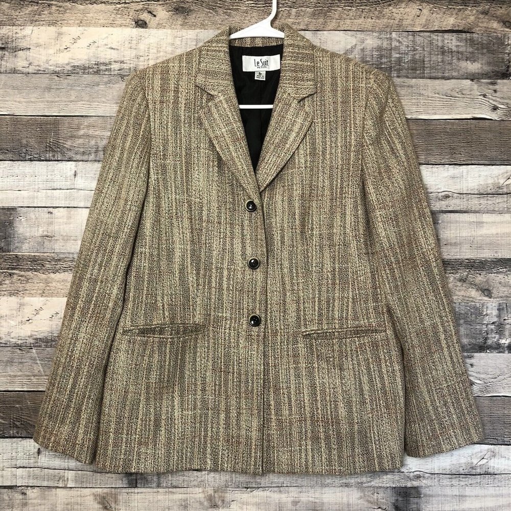 LeSuit Petite Women's Size 8P, Gold Metalic Tweed Blazer Long Sleeve